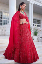 Red vichitra silk embellished Lehenga