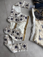 Off white and navy blue lehenga saree
