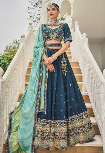Navy blue viscose Lehenga with bandhej dupatta