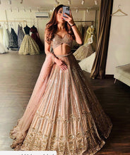 Peach French embroidered sequins and mirror work Lehenga