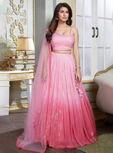 Pink sequins ombré georgette Lehenga