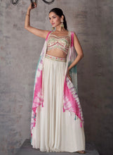 White palazzo set with tie and dye cape