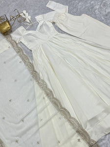 Off White Roman silk anarkali set readymade
