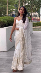 Georgette saree with sequins embroidery in white