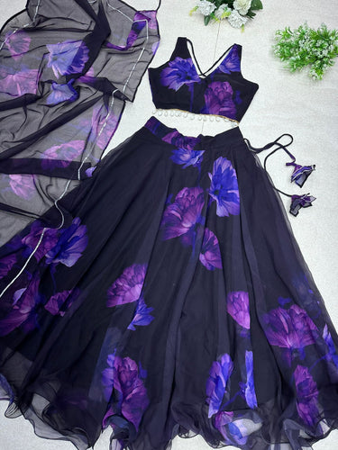 Midnight purple floral readymade Lehenga
