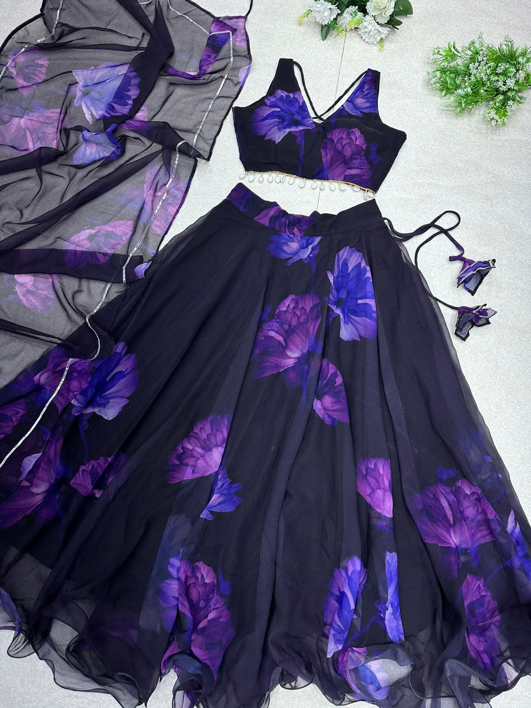 Midnight purple floral readymade Lehenga