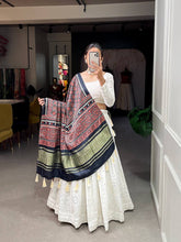 Exquisite white Lehenga with gaji silk dupatta (ajrakh print)