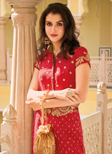 Crimson red silk embroidered co ord set