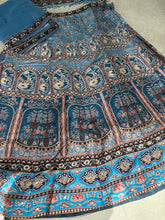 Silk collection - blue copper cold shoulder diamonte Lehenga