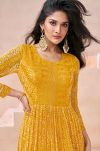 Janisha - yellow printed georgette anarkali suit readymade