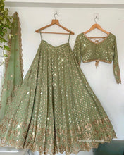 Mint green and gold sequins Lehenga