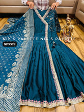 Niks collection - blue angrakha silk gown (plus size option)