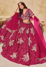 Magenta sequins leaf embroidered silk Lehenga