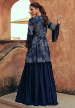 Janisha -  navy blue chinon silk Lehenga with short jacket