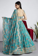 Sea green organza digital printed lehenga
