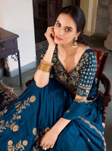 Rangoli silk teal lehenga