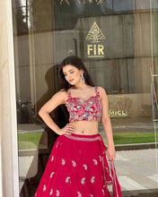 Red georgette floral embroidered Lehenga