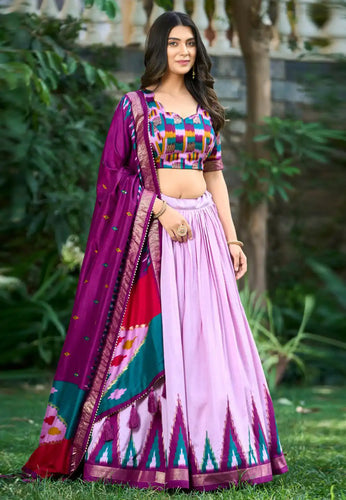 Tussar silk tilakavati Lehenga in lavender