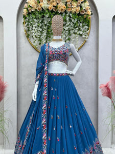 Cornflower blue embroidered Lehenga