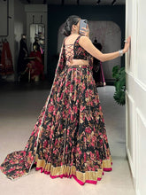 Chiffon florals readymade Lehenga in black
