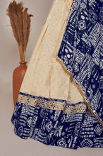 Off white jacquard silk and mirror work Lehenga in blue