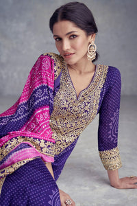 Embroidered chinon Bandhani print salwaar kameez in purple