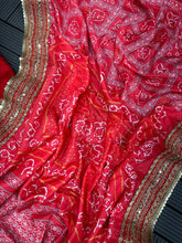 Red printed bandhani saree