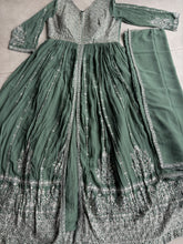 Sage green front slit anarkali