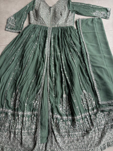 Sage green front slit anarkali