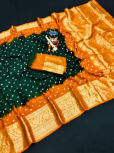 Bandhej silk saree with kanchipuram border