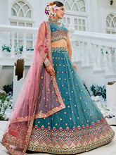 Steel blue multi thread embroidered Lehenga