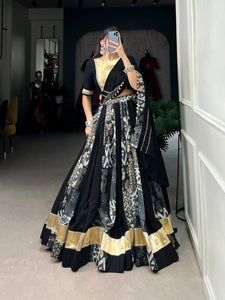 Rayon and Tussar silk gotta Patti plain and printed black readymade Lehenga