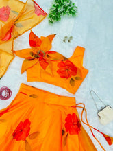 Orange yellow floral organza Lehenga