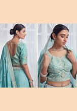 Sky blue organza wedding Lehenga