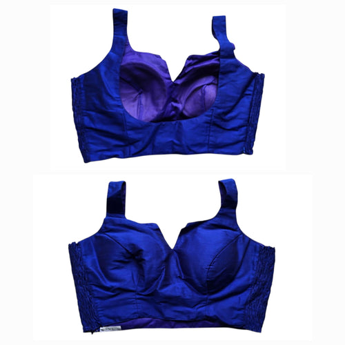Sweetheart style V neck design in  royal blue blouse