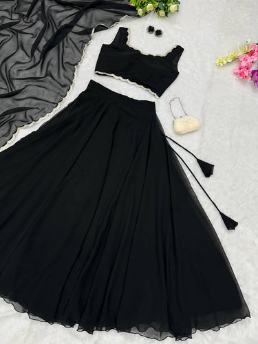 Pure georgette black plain Lehenga
