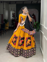 Yellow elephant pure cotton gamthi work readymade Lehenga