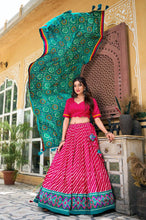 Tussar silk bandhej and Leheriya print in pink (skirt stitched)