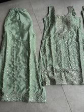 Pastel collection - mint green chine sequins mirror look embroidered sharara set