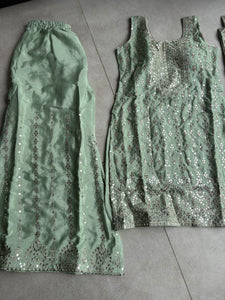 Pastel collection - mint green chine sequins mirror look embroidered sharara set