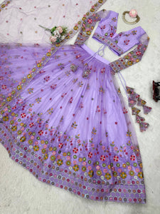 Light purple floral and sequins net Lehenga