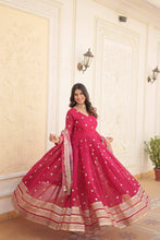 Georgette red gown with floral dupatta