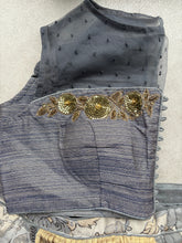 Grey partywear brocade Lehenga saree