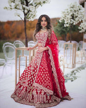 Red elegant gold threadwork Lehenga