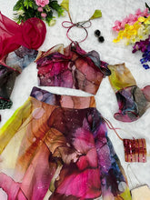 Multicolour Bardot style with flute sleeves readymade Lehenga