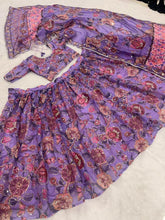 Purple floral mirror and sequins lehenga