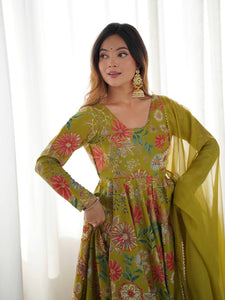 Mehendi green Roman silk kediya style palazzo