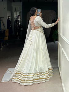 Pure rayon white readymade Lehenga