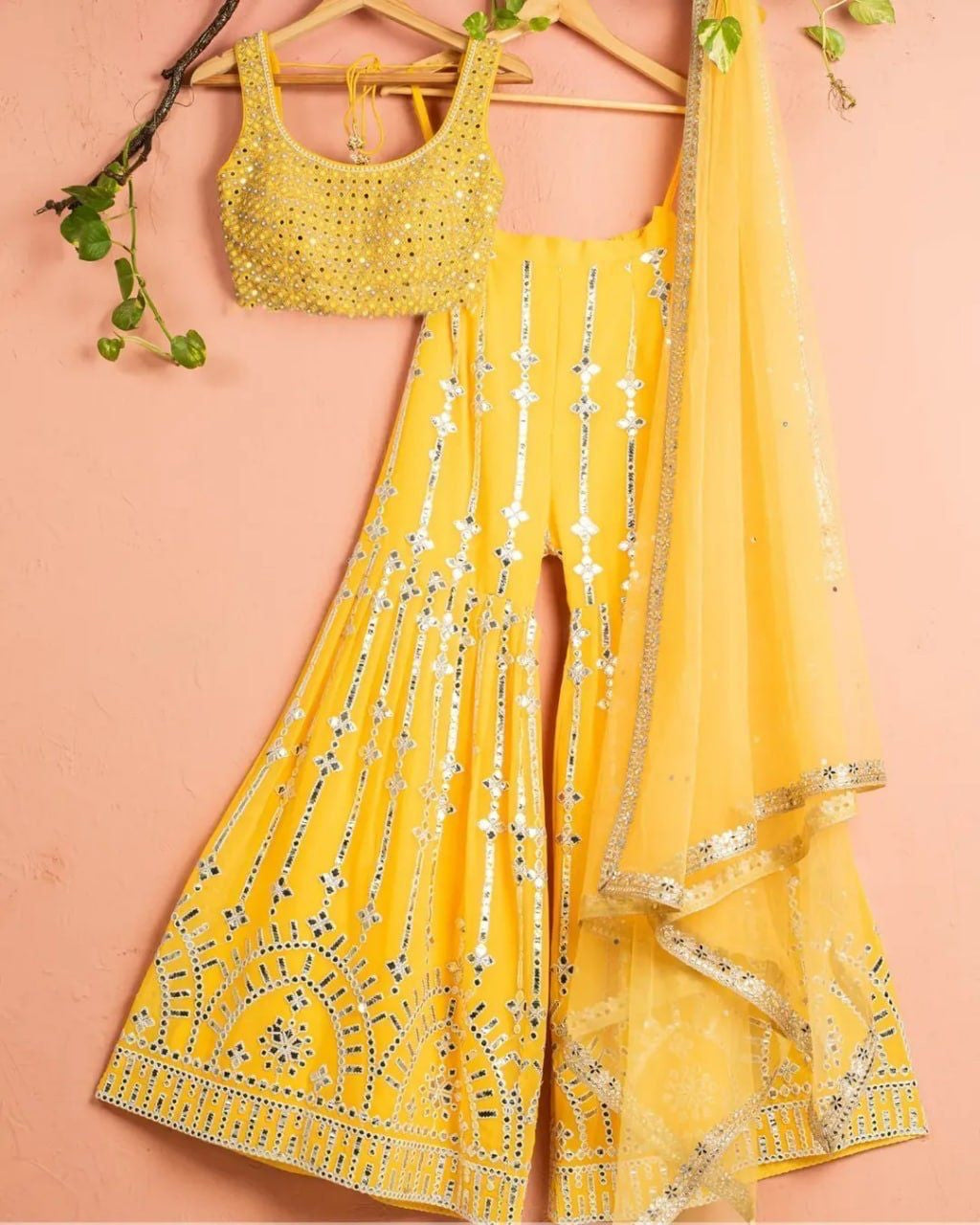 Yellow georgette palazzo style suit