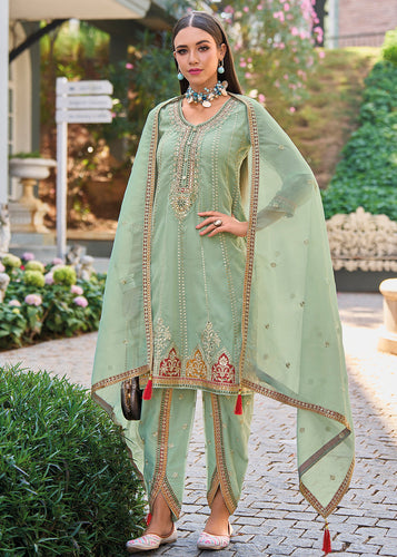 Green dhoti style suit